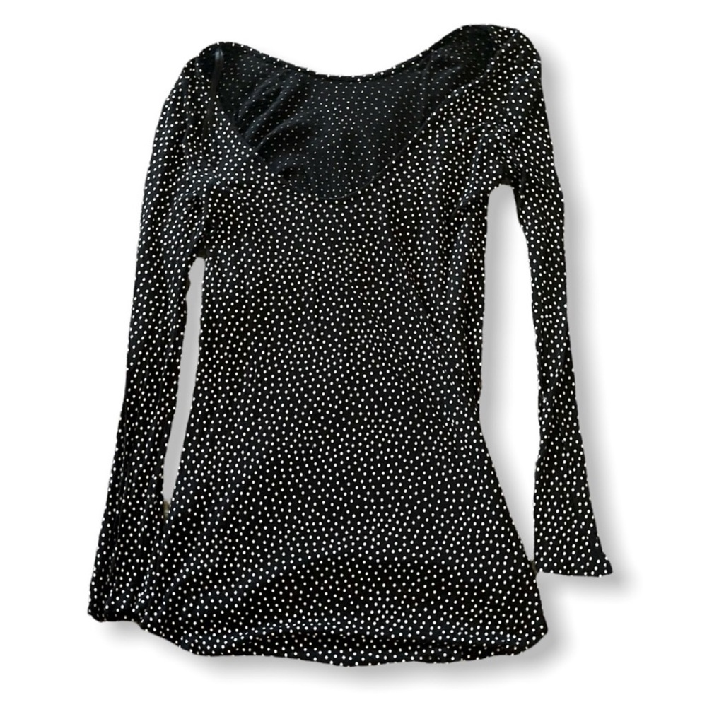 Zara WB Collection Black Polka Dot Sheer Scoop Neck Long Sleeve Stretchy Top - Picture 5 of 8